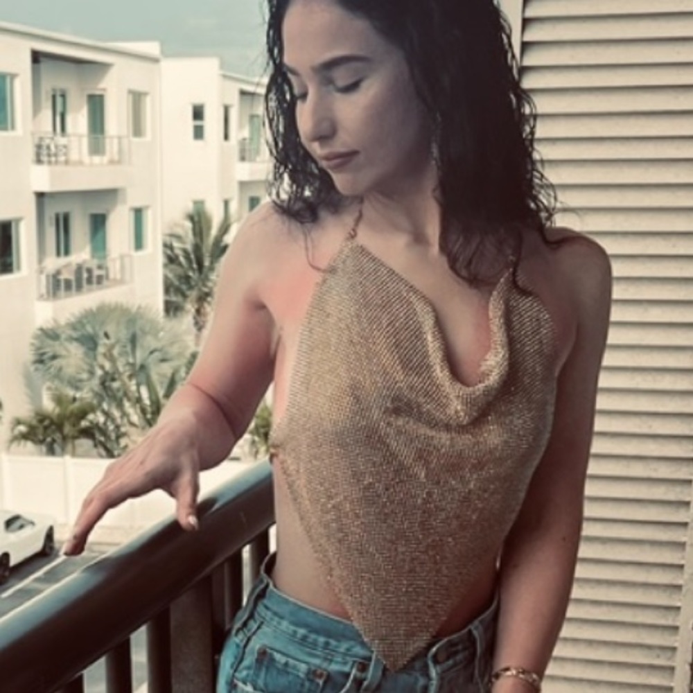 Chainmail Top. Holly Luxe Diamanté Top - Gold Iridescent - Picture 9 of 16